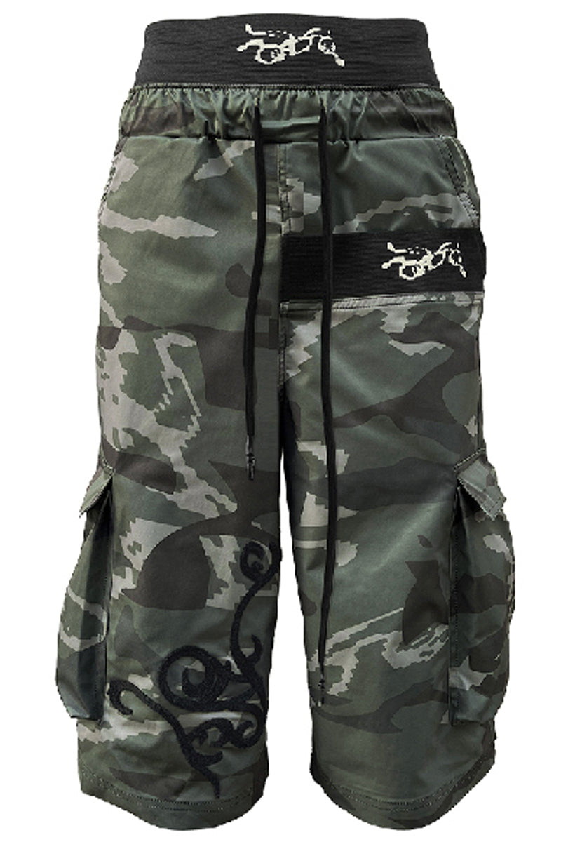 Glitch Skull Double-Waist Camo Shorts