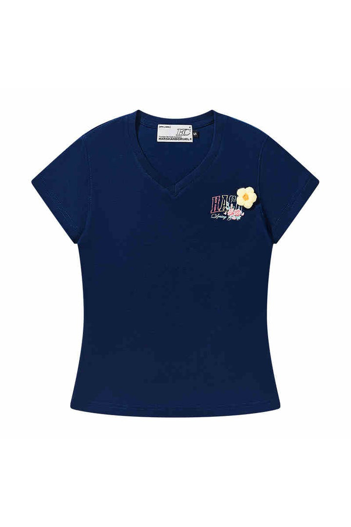 3D Yarn Flower V-Neck Tee