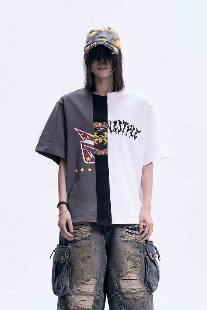 Patchwork Colorblock Graphic Tee