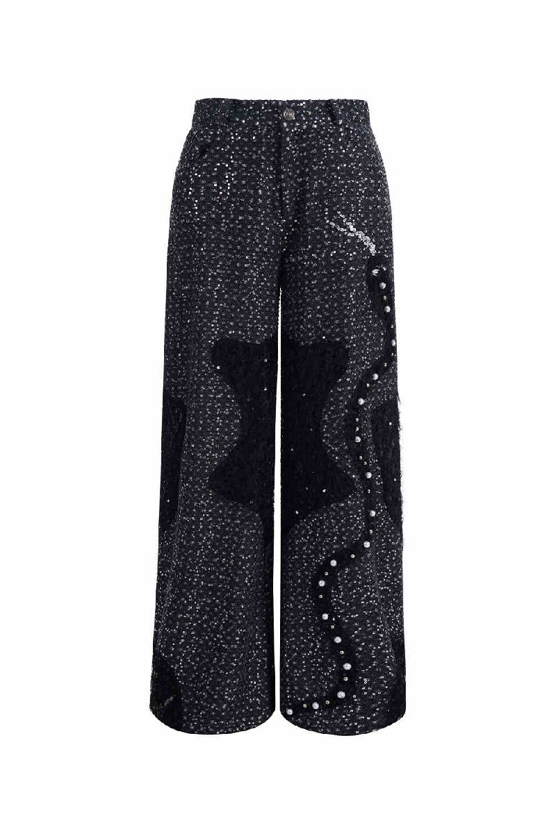 Sequin Pearl Mesh Jeans