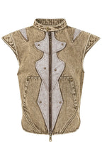 Leather Patch Denim Vest