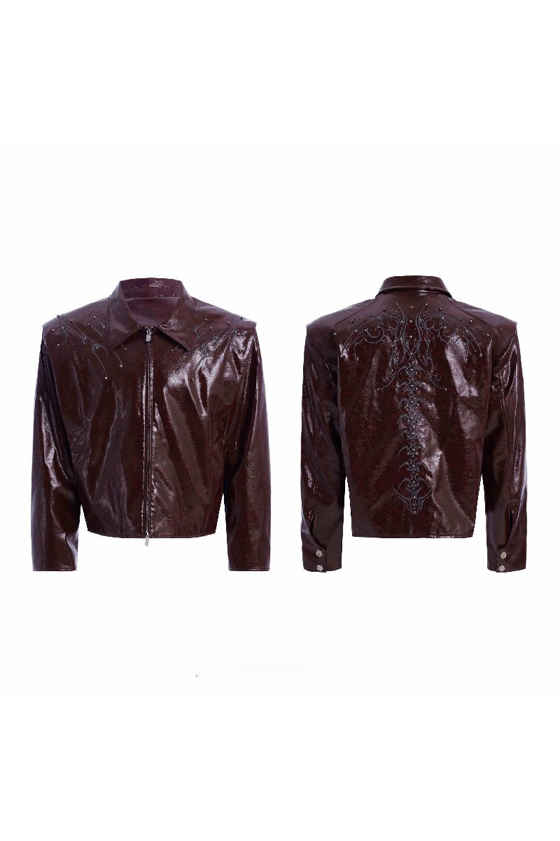 Studded Embroidered Spine Leather Jacket