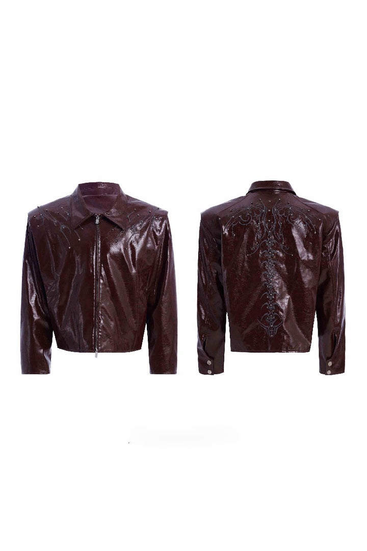 Studded Embroidered Spine Leather Jacket