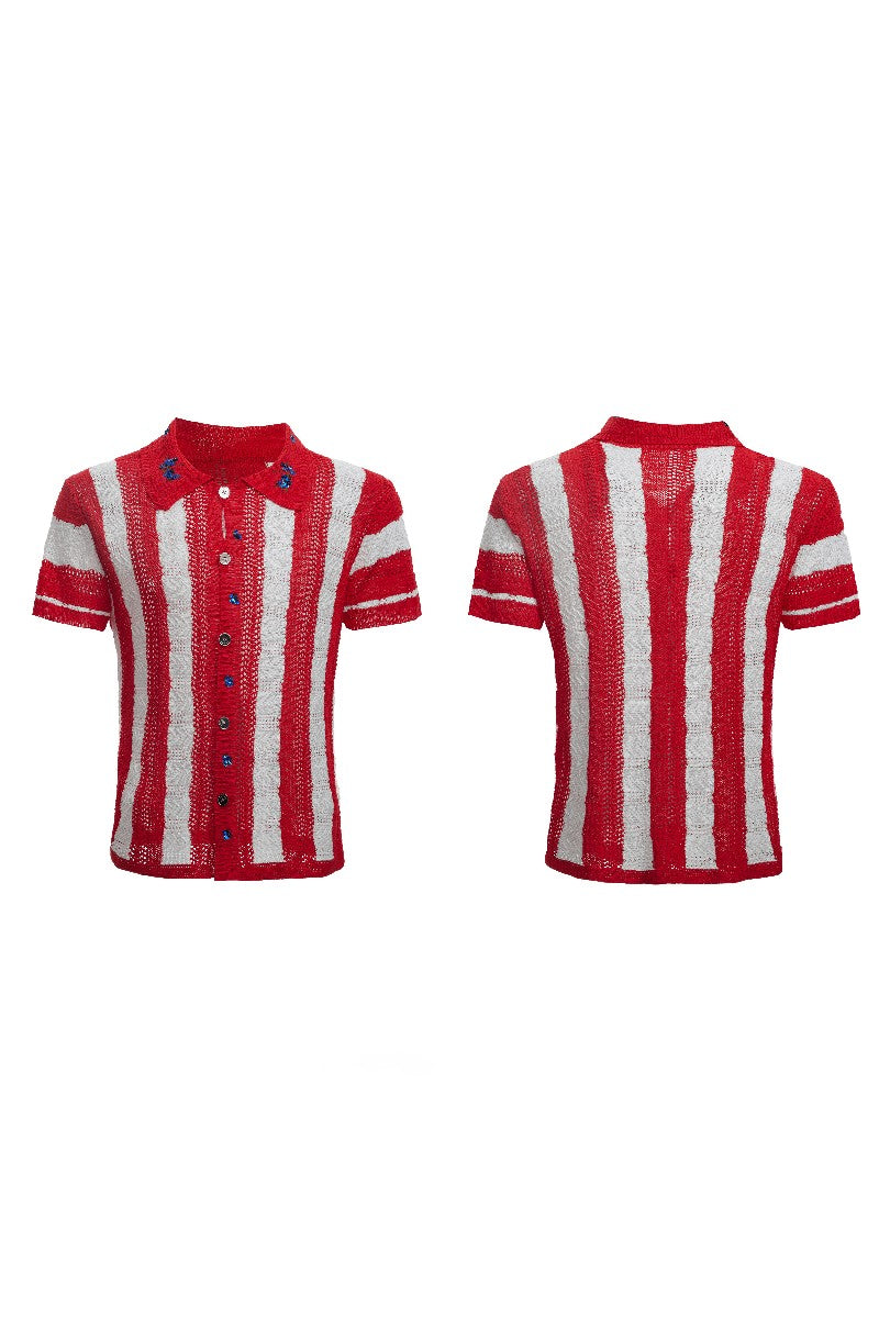 Retro Knit Stripe Polo Tee