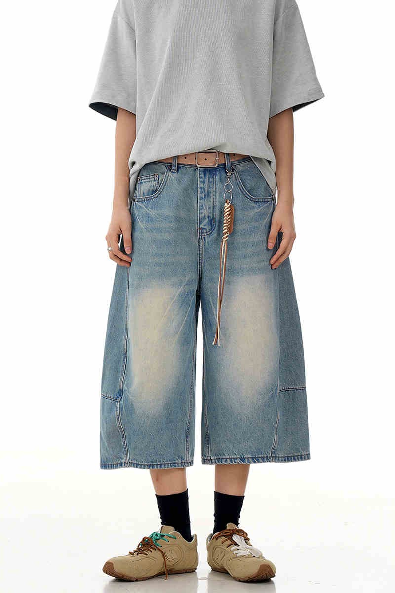 Ice Blue Distressed Blade Jorts