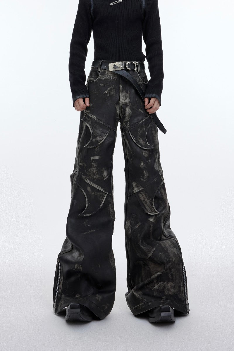 Retro Embroidered Leather Pants