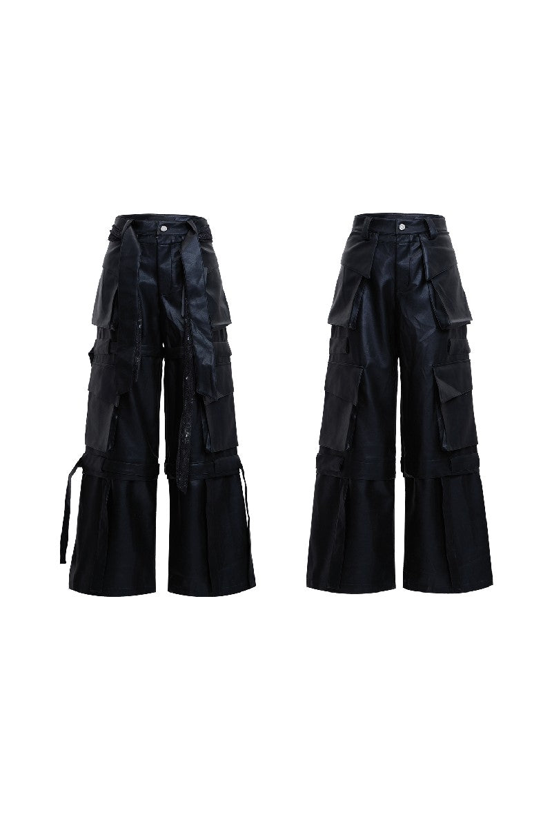 Vintage Strap Pocket Leather Pants