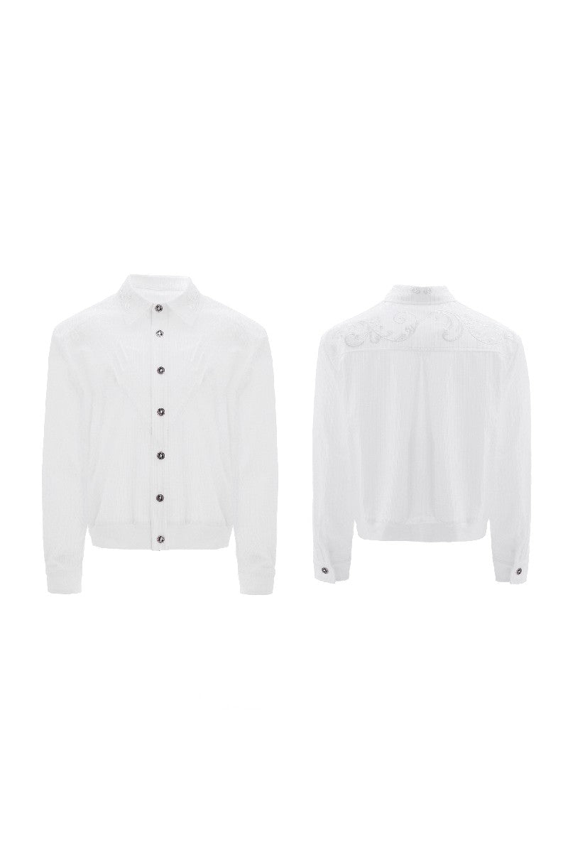 Textured Embroidered Cropped Shirt