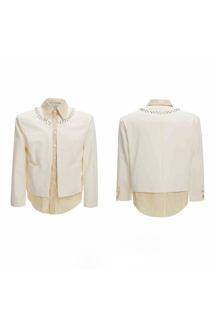 Striped Layered Studded Shirt Jacket