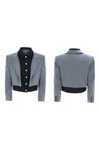 Striped Denim Panel Suit Jacket