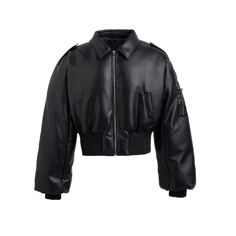 PU Leather Down Cropped Jacket