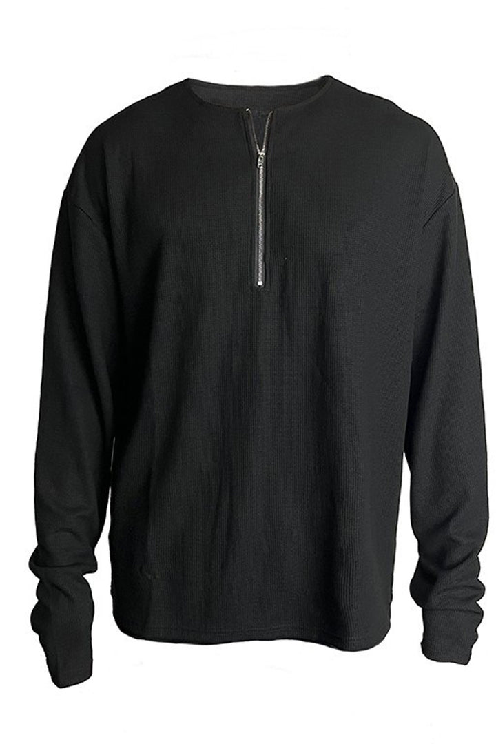 Minimalist Half-Zip Waffle Knit Long Sleeve