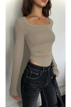 Long-Sleeve Square Collar T-Shirt