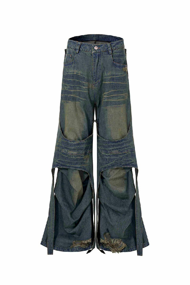 Deconstructed Strap Washed Jeans