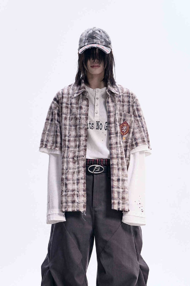 Plaid Raw Edge Polo Shirt