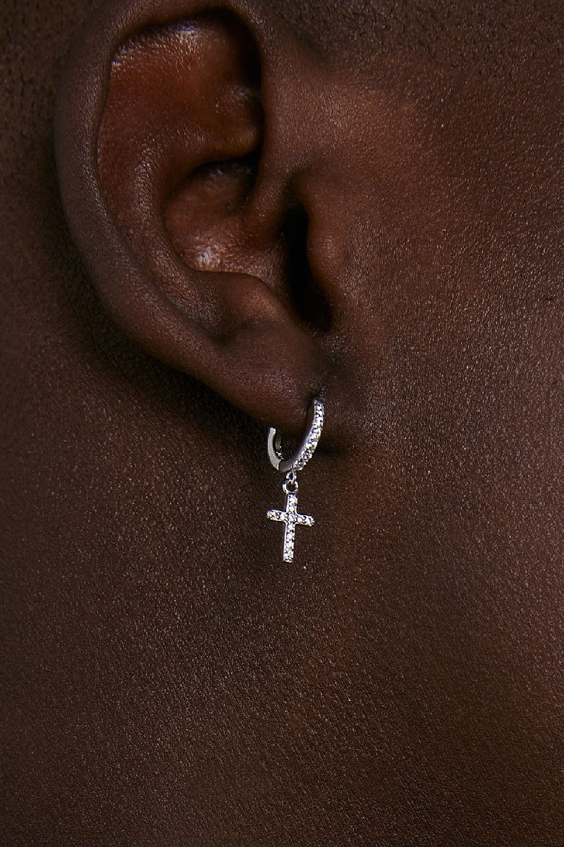 Diamond Cross Hoop Earrings