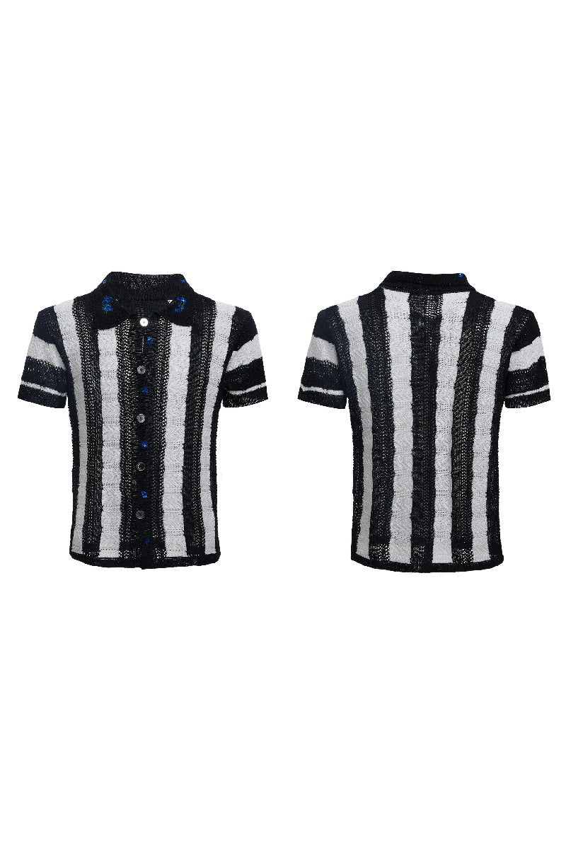 Retro Knit Stripe Polo Tee