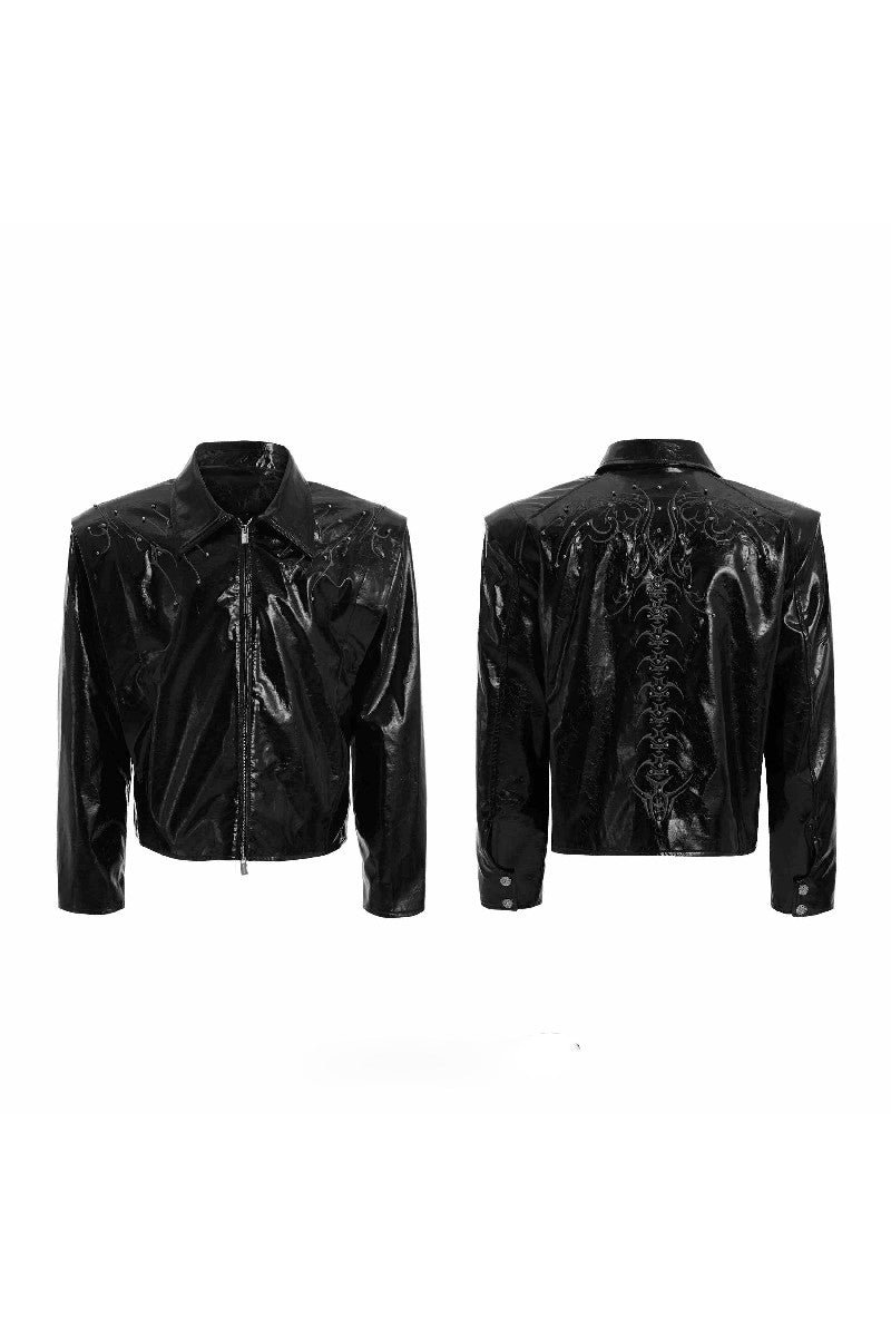 Studded Embroidered Spine Leather Jacket – Copping Zone