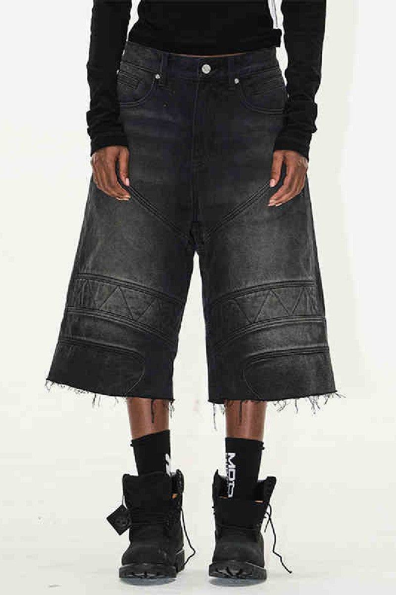 Washed Biker Raw Shorts
