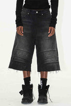 Washed Biker Raw Shorts