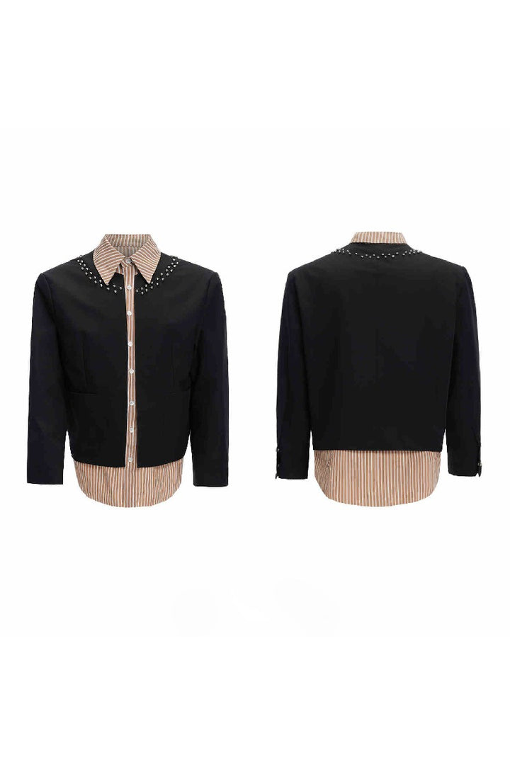 Striped Layered Studded Shirt Jacket