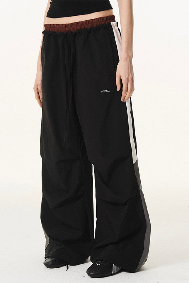 Dual Waist Contrast Pleated Pants