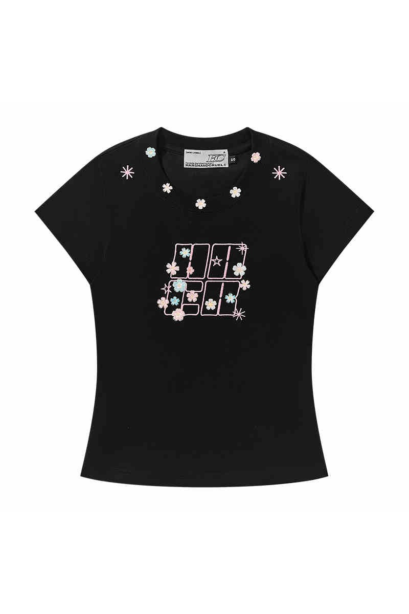 Floral Embroidered Logo Slim Tee