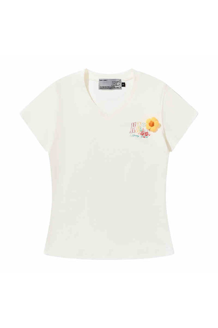 3D Yarn Flower V-Neck Tee