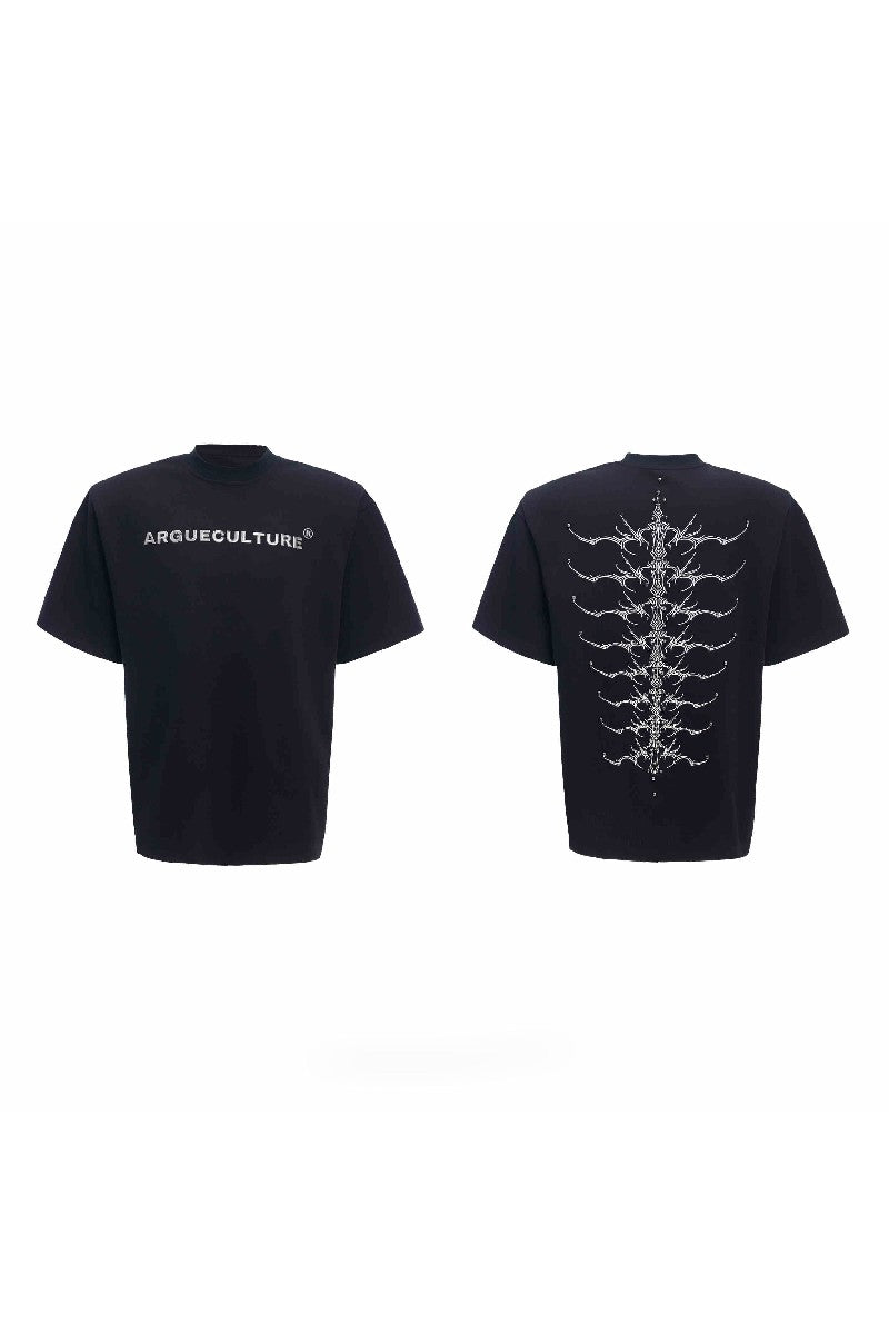 Studded Embroidered Spine Cotton Tee
