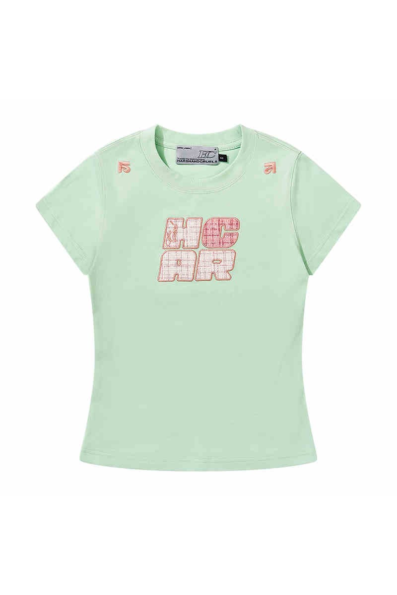 Plaid Patch Slim Crop Tee