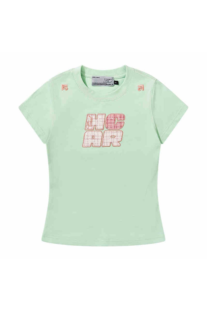 Plaid Patch Slim Crop Tee