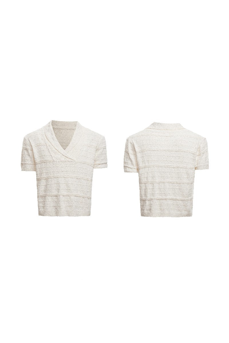 Embroidered V-Neck Knit Tee