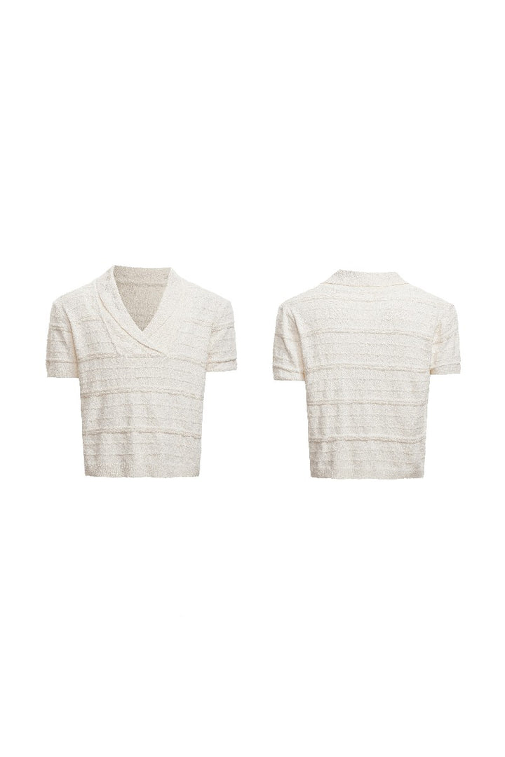 Embroidered V-Neck Knit Tee
