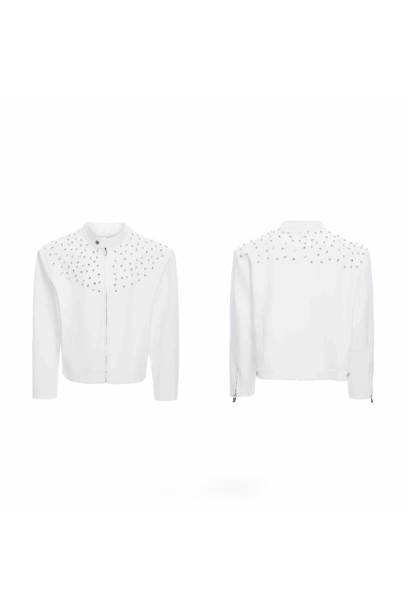 Hand-Embellished Rhinestone Harrington Jacket