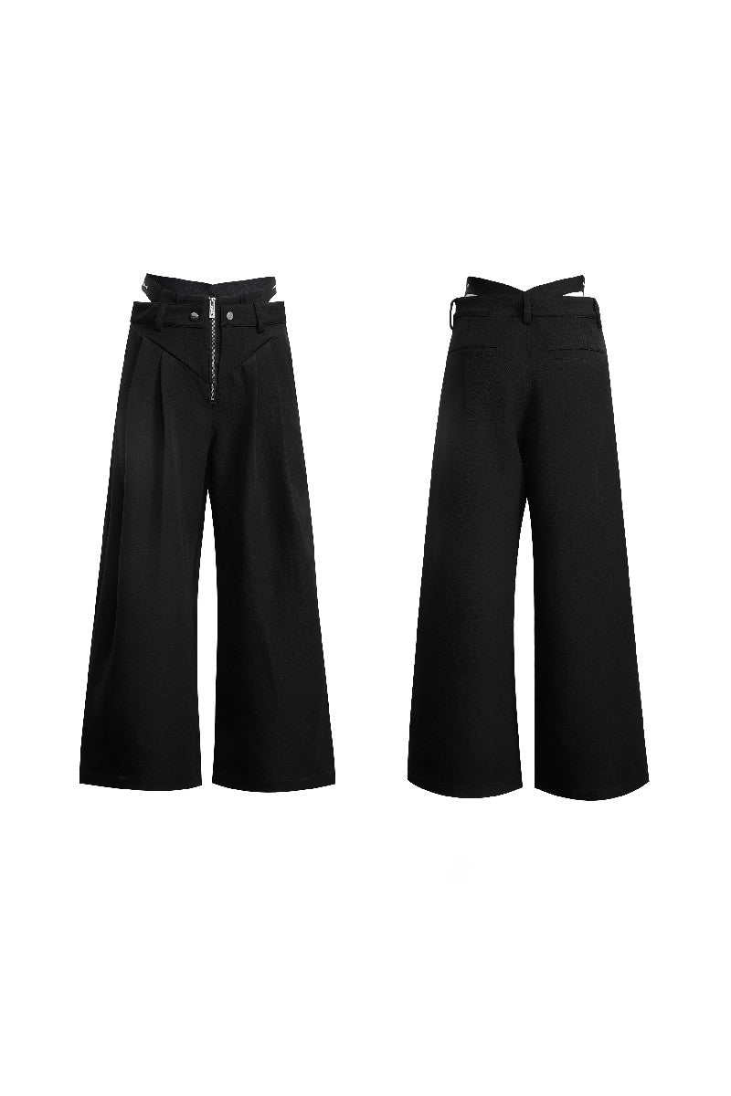 Zipper Detail Wide Leg Trousers