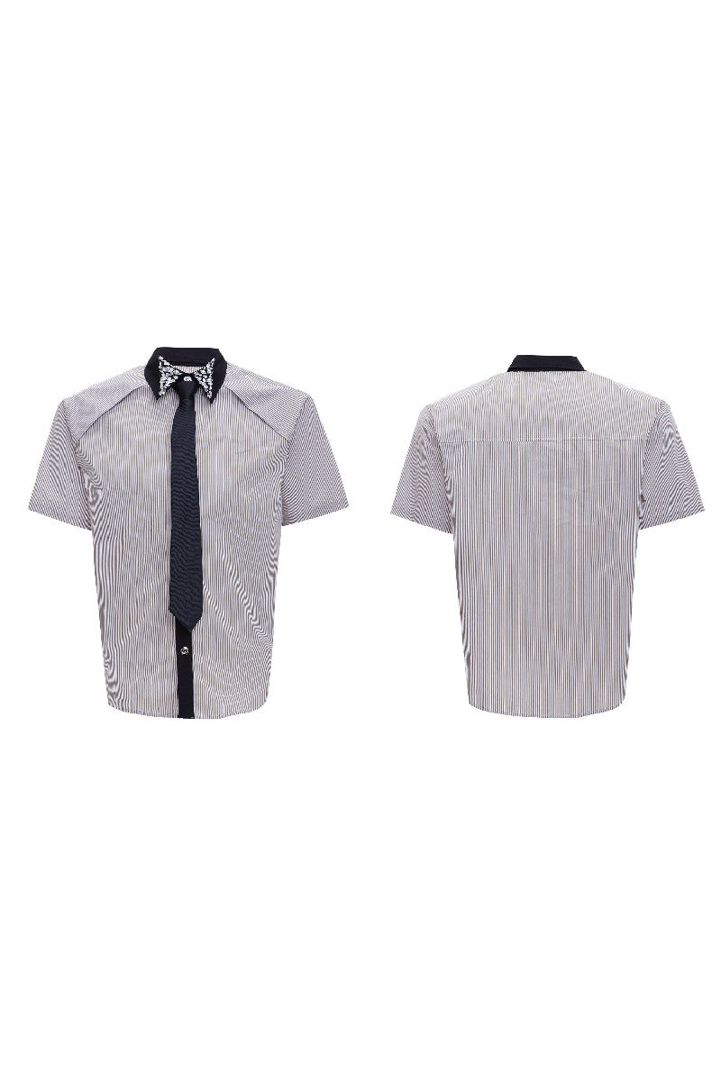 Rhinestone Stripe Patchwork Shirt