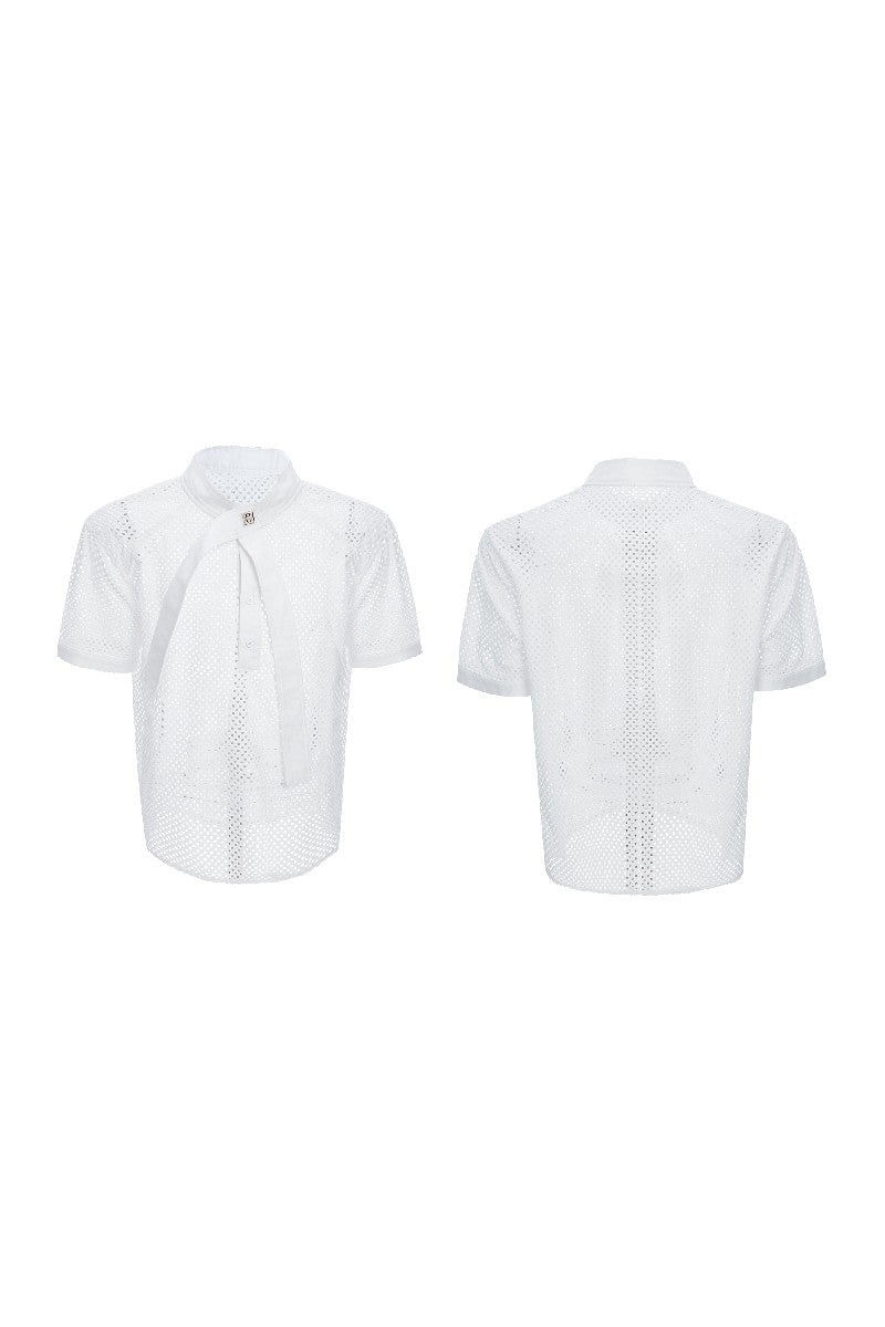 Knit Tie Detail Mesh Tee