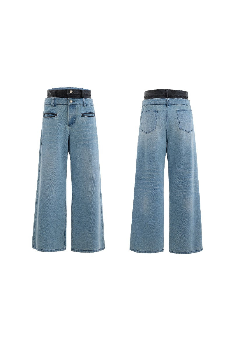 Washed Distressed Layered Jeans