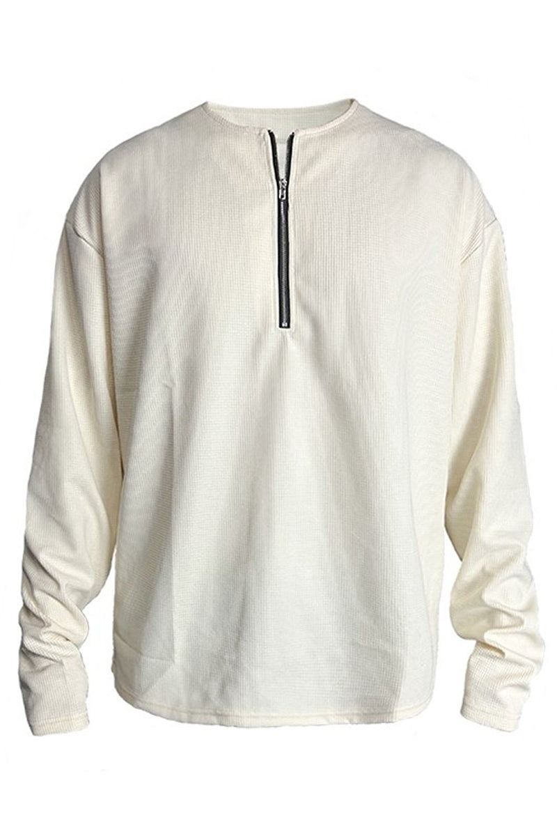 Minimalist Half-Zip Waffle Knit Long Sleeve