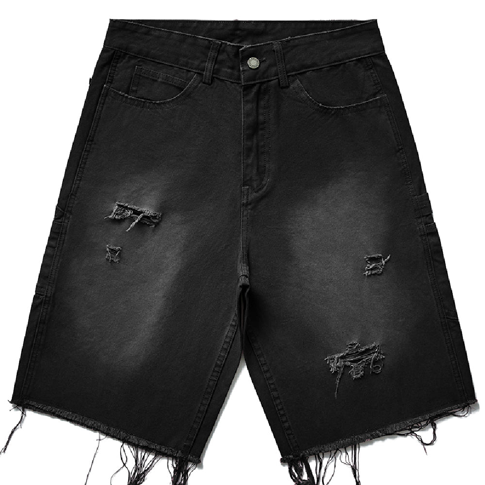 Loose Straight Distressed Fringe Jeans Shorts