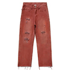 Washed Distressed Fringe Jeans