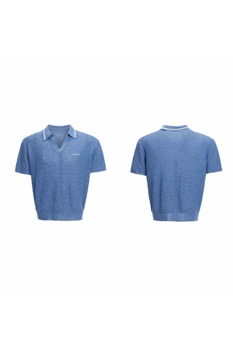 Striped Textured Knit Polo