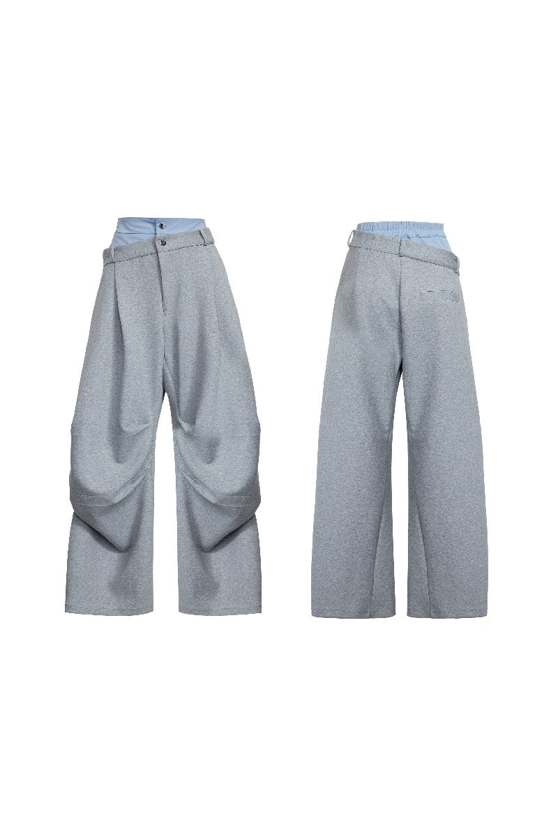 Wrinkled Patchwork Layered Trousers