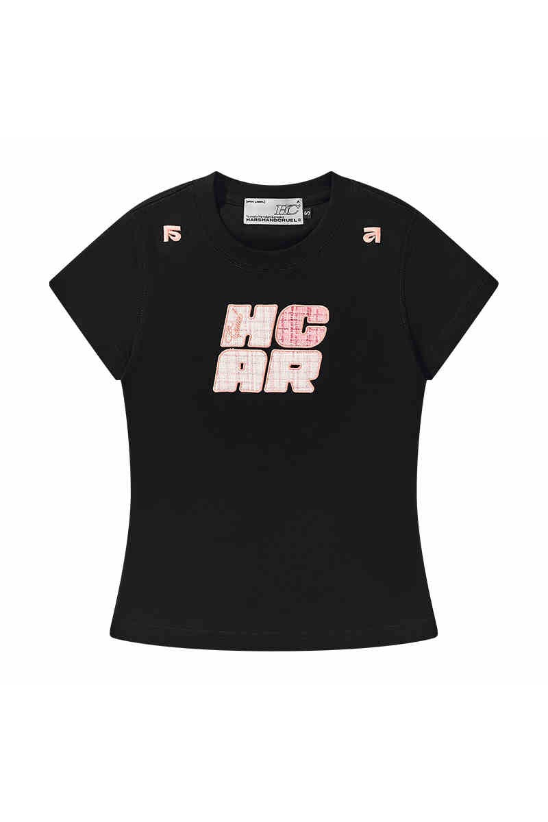 Plaid Patch Slim Crop Tee