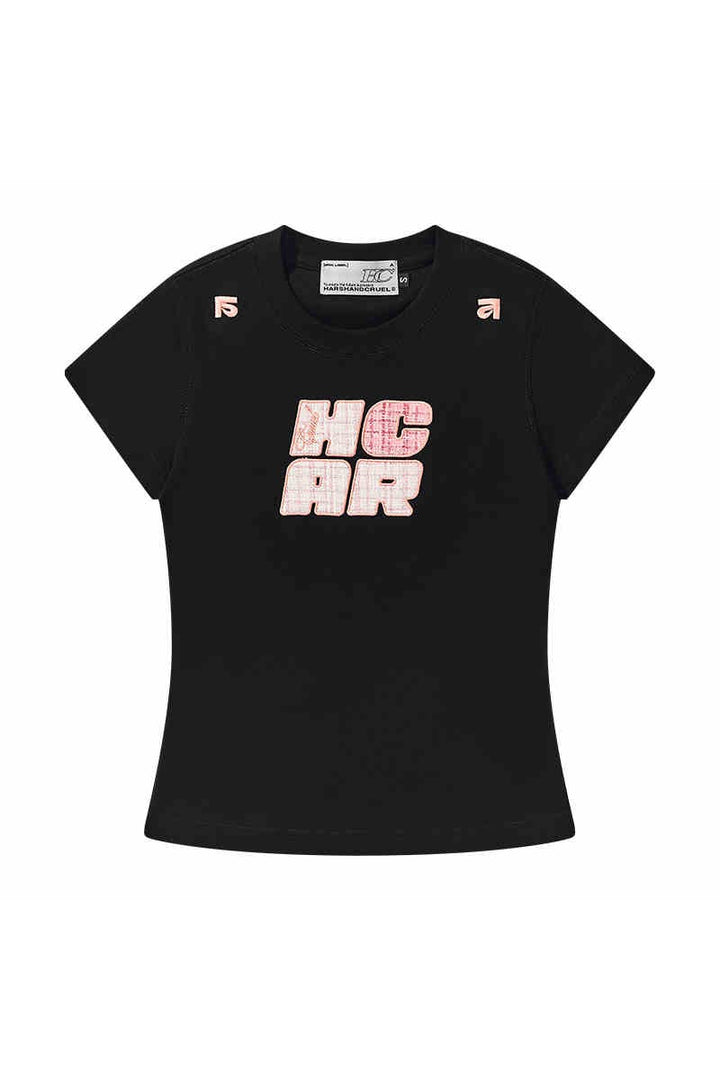 Plaid Patch Slim Crop Tee