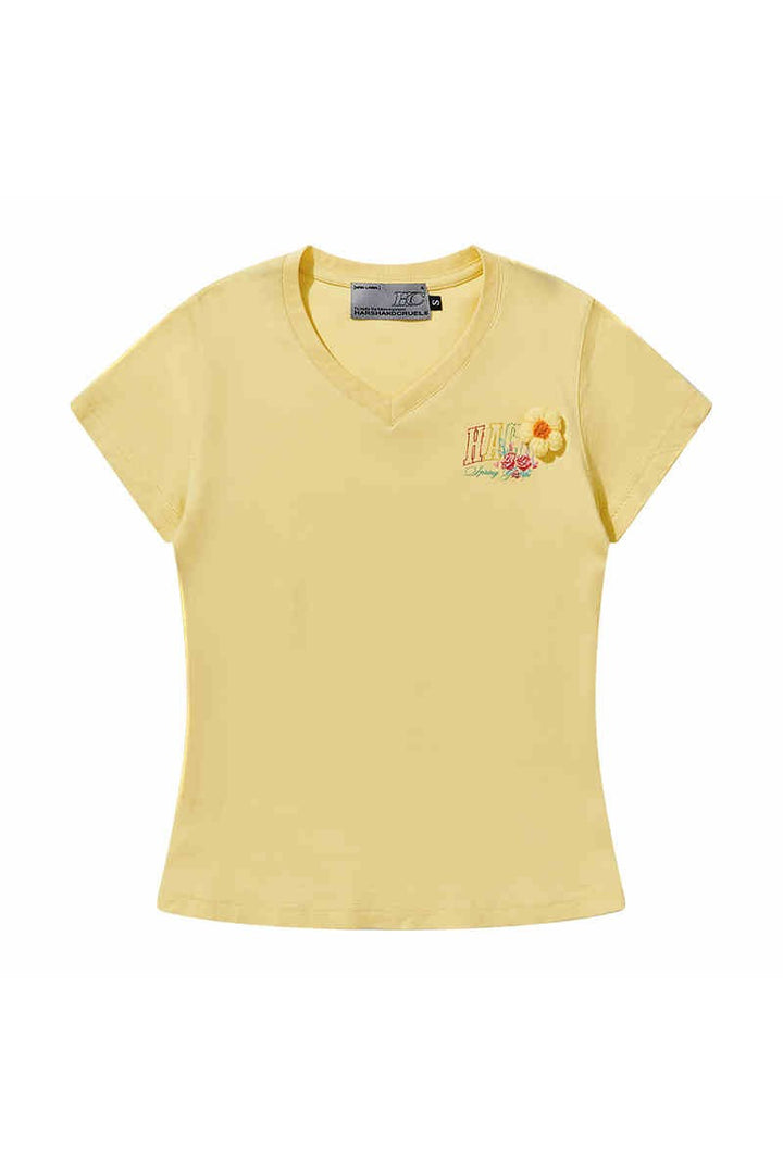 3D Yarn Flower V-Neck Tee
