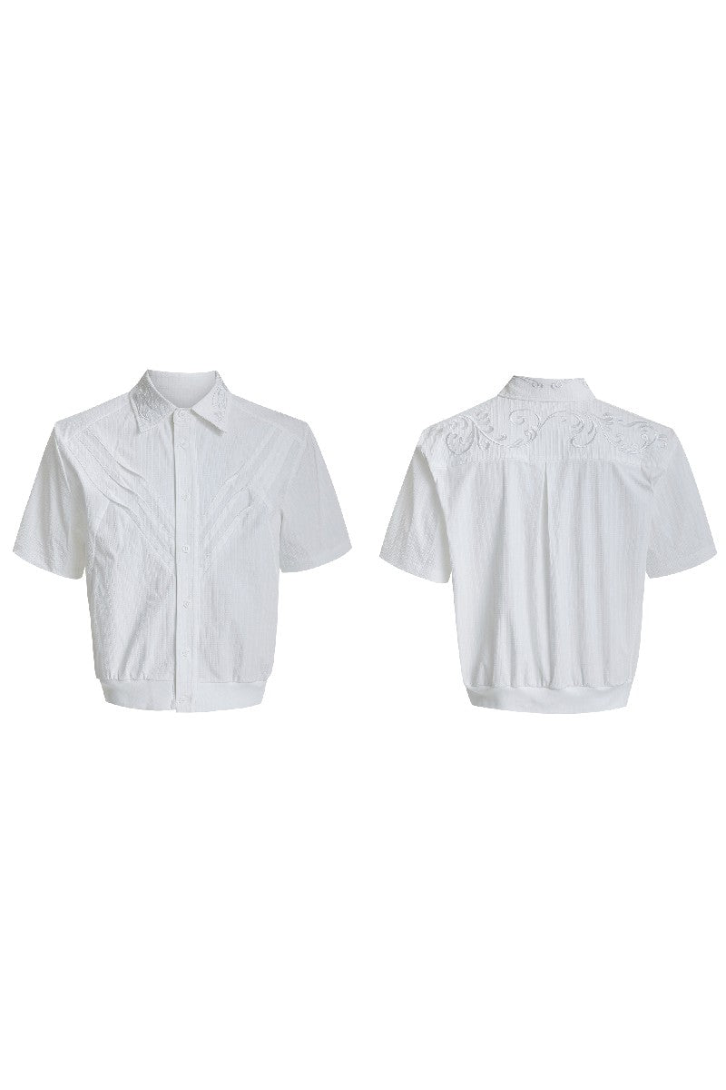 Textured Embroidered Cropped Shirt