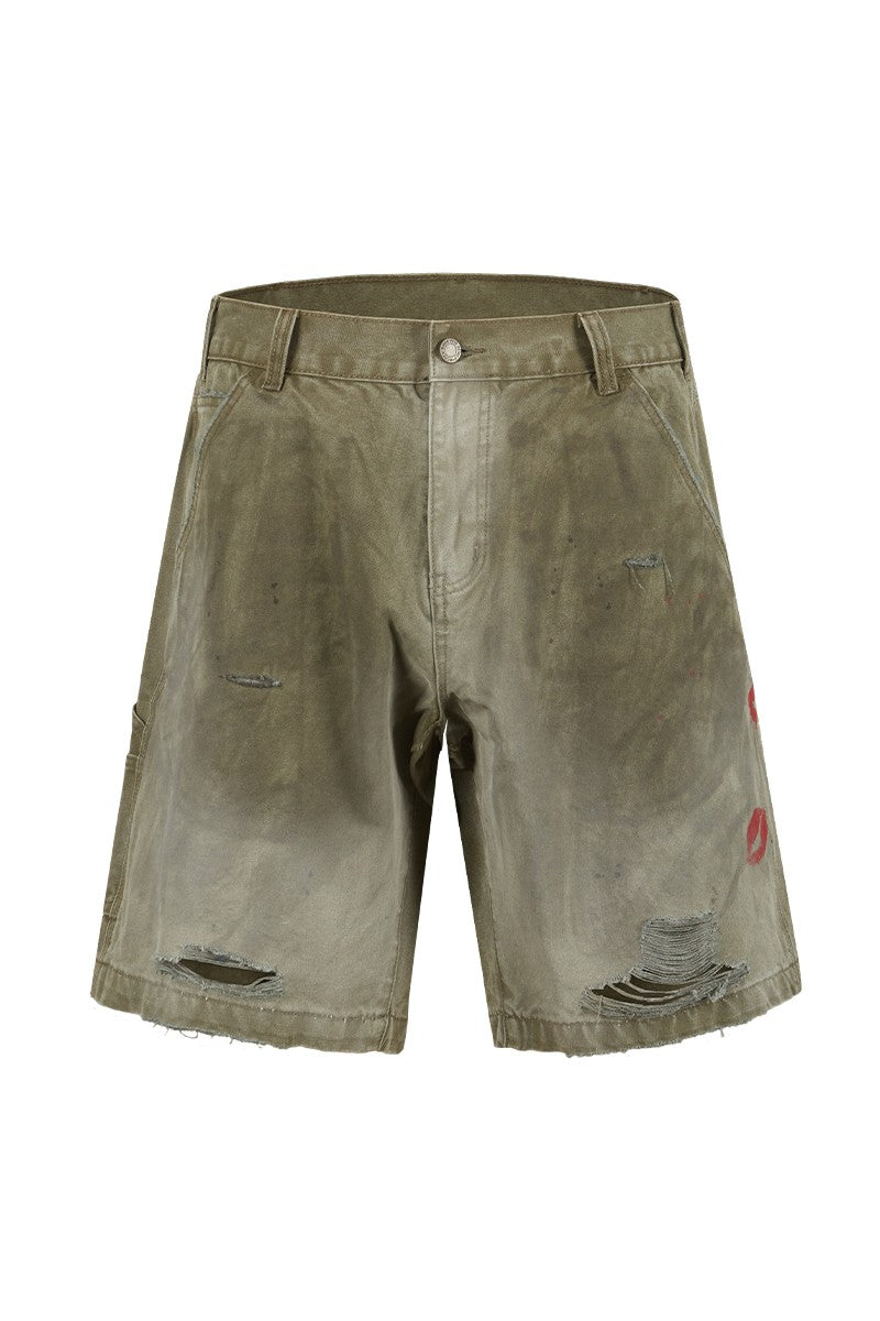 Distressed Washed Cargo Shorts