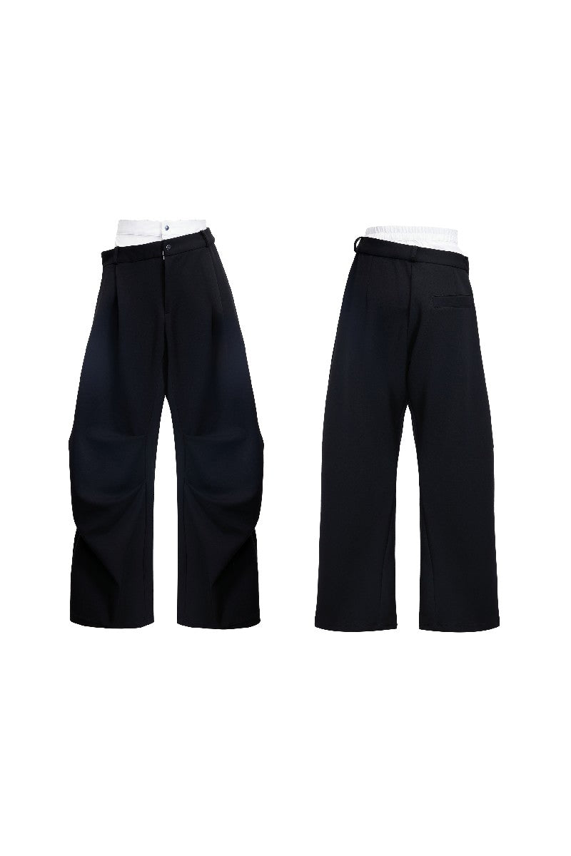 Wrinkled Patchwork Layered Trousers