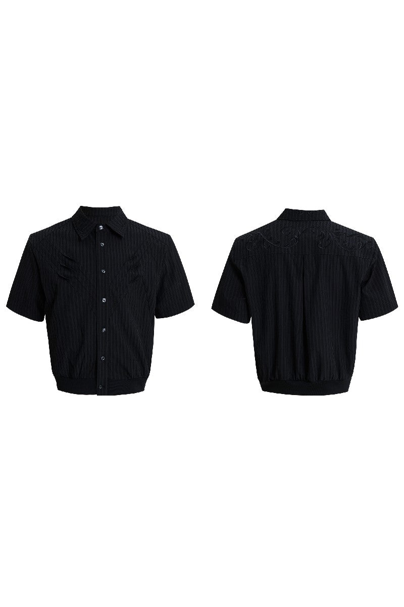 Textured Embroidered Cropped Shirt